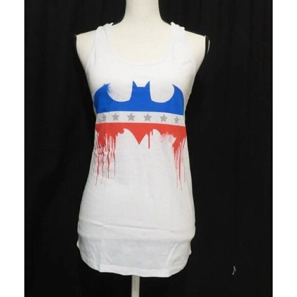 Bioworld Juniors' Batman Logo Racerback Graphic Tank, White - Picture 1 of 5